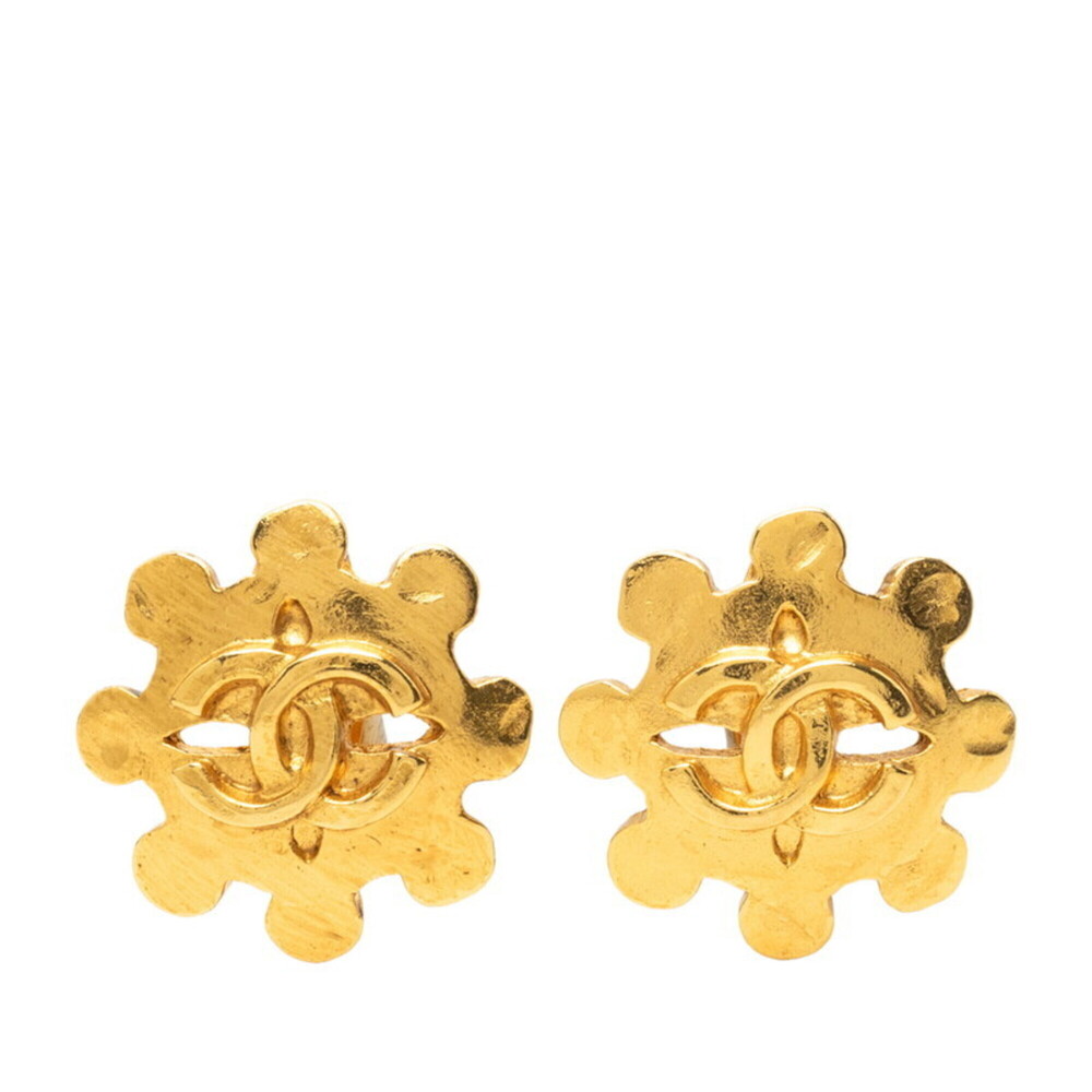 Chanel Coco Mark Flower Motif Earrings 04P Gold Plated Women's CHANEL
